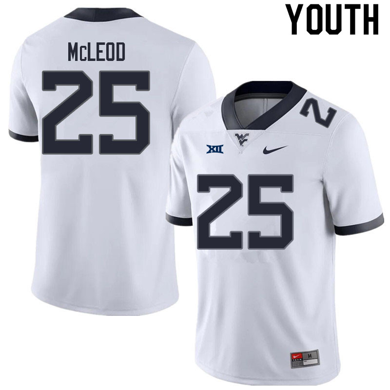 Youth #25 Saint McLeod West Virginia Mountaineers College Football Jerseys Sale-White